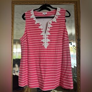 Crown & Ivy Pink and White Striped Tank Top